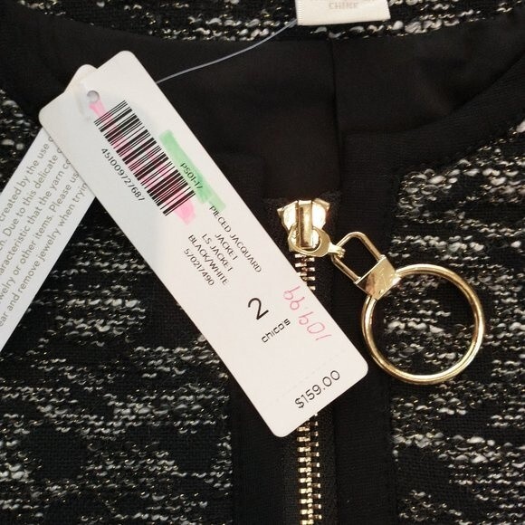 Chico's Black White Knit Animal Print Jacket Size 2 (L) Jacquard Full Zip - Picture 9 of 10